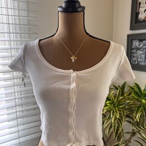 Brandy Melville White Crop Tie Front T-Shirt